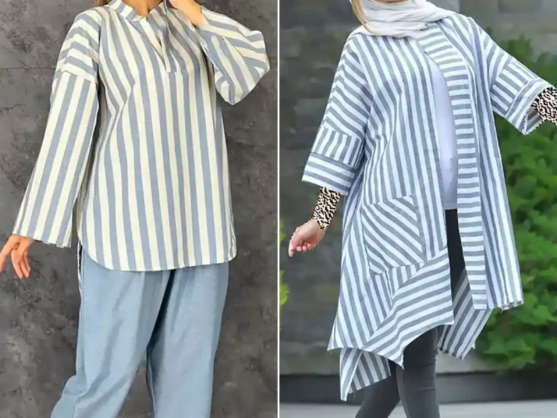 مدل مانتو و شومیز با پارچه راه راه