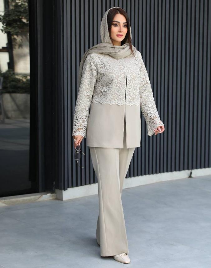 مدل مانتو شلوار زنانه با پارچه دانتل برای عید 1405